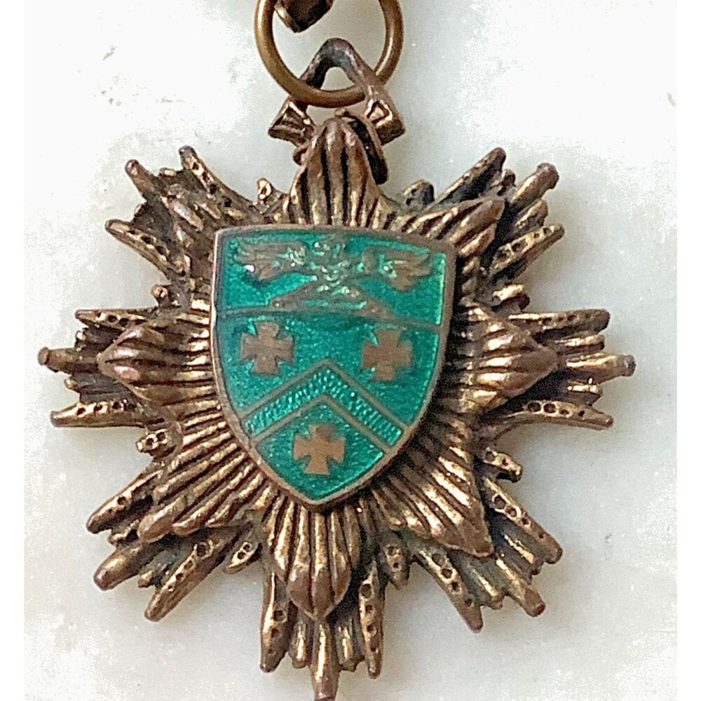 Vintage Heraldic Family Pendant Crest Green Medallion Charm